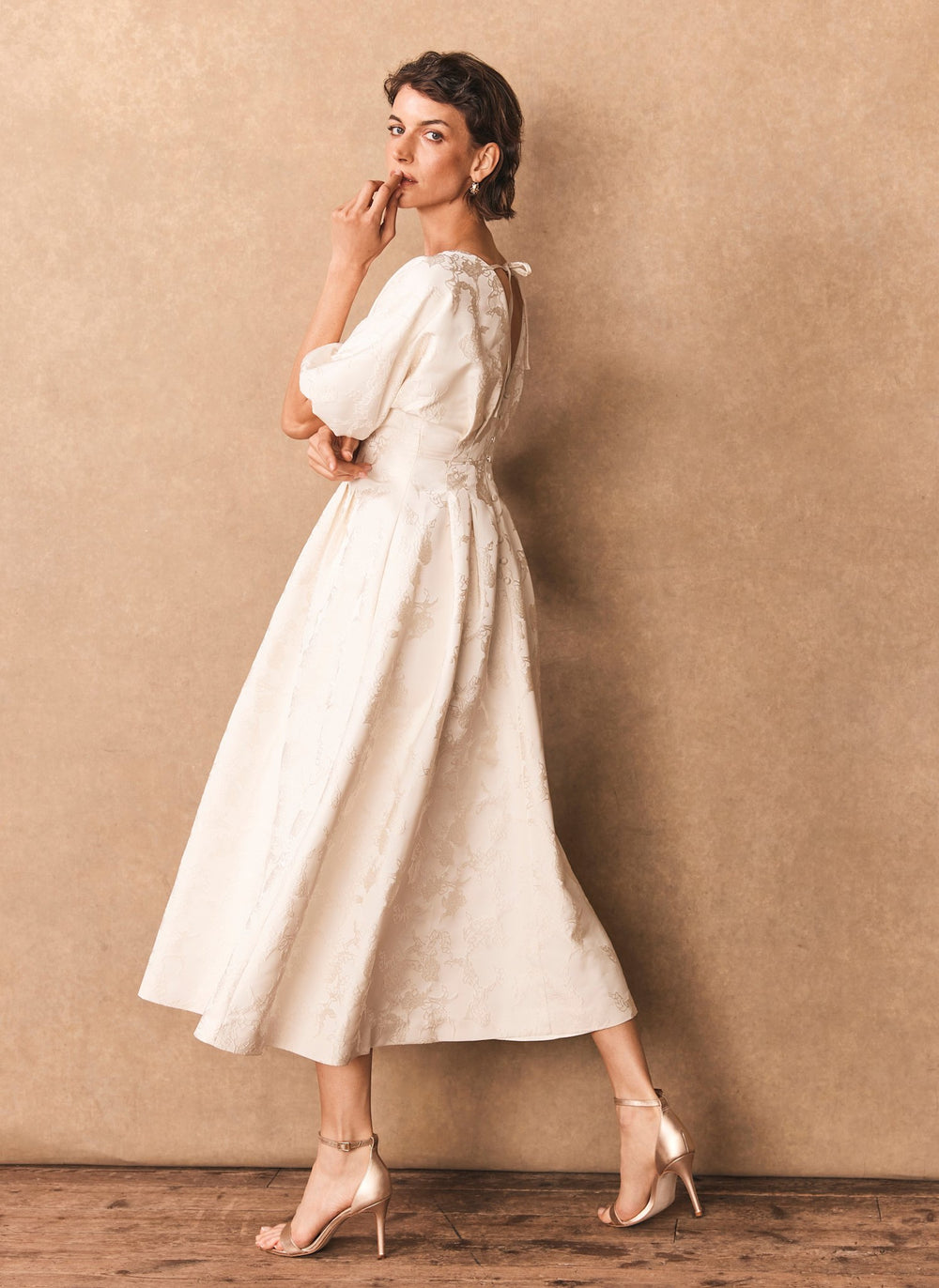 Cream Jacquard Midi Dress