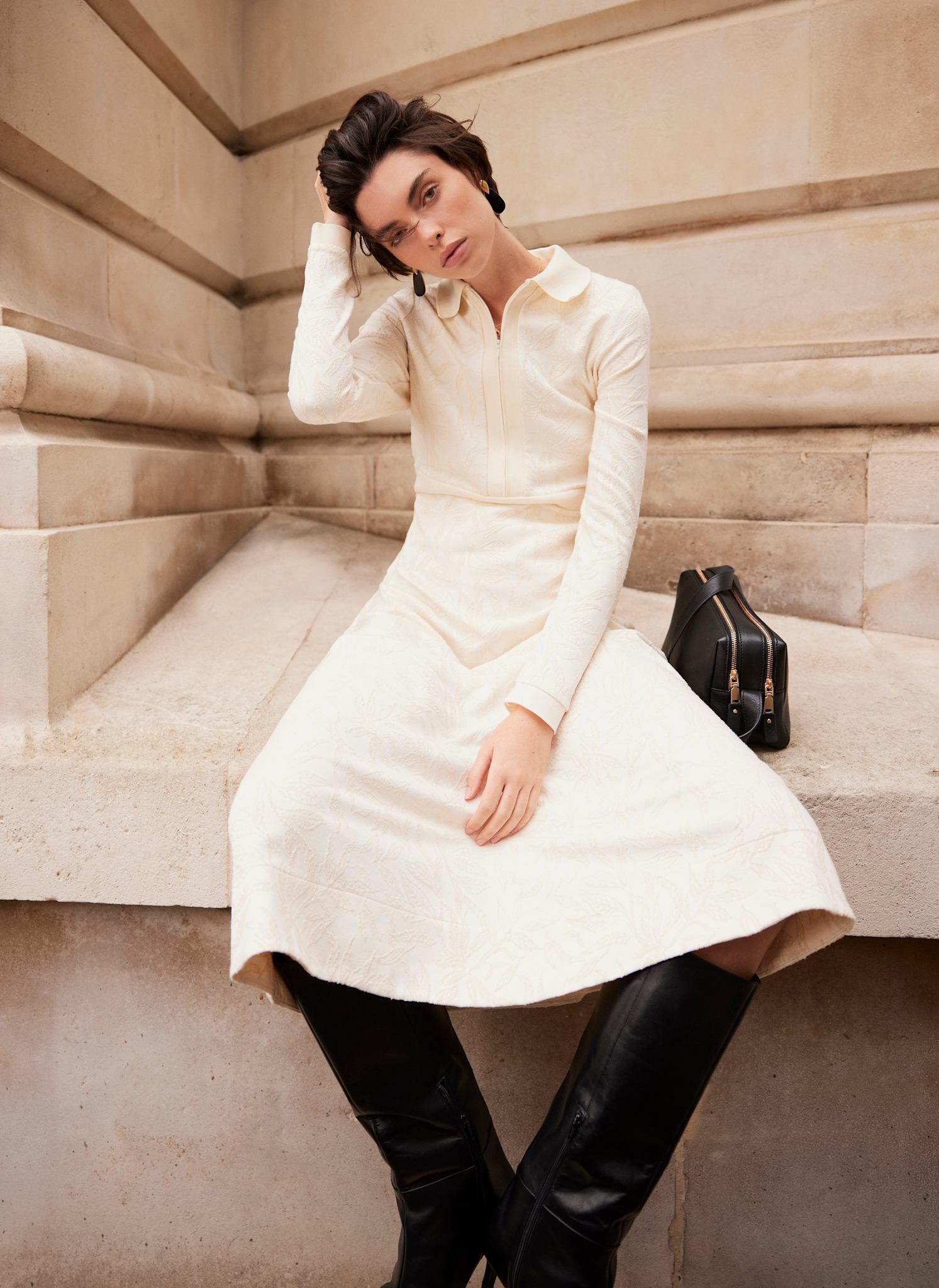 cream-jacquard-zip-midi-