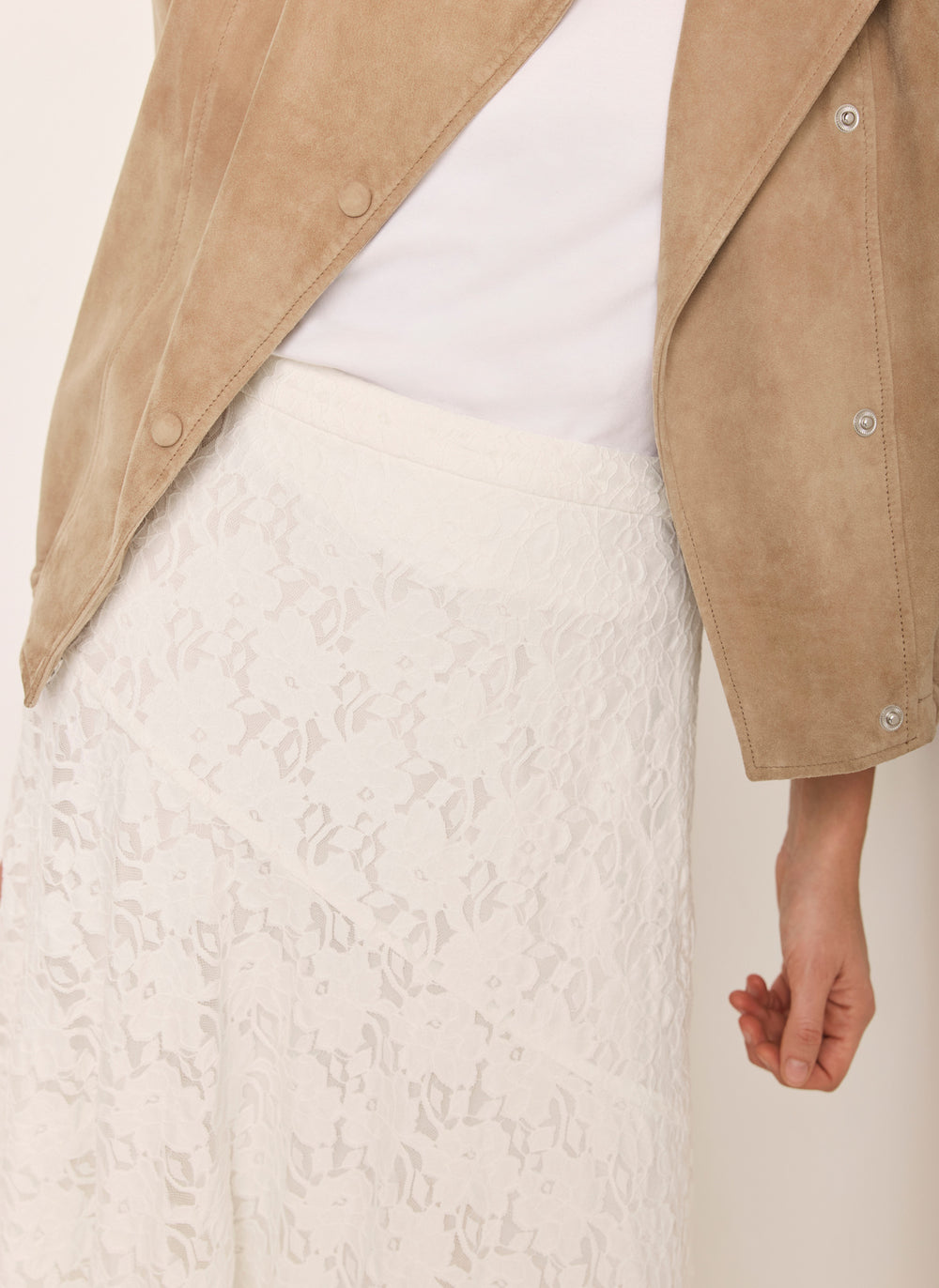 Cream Lace Asymmetric Skirt