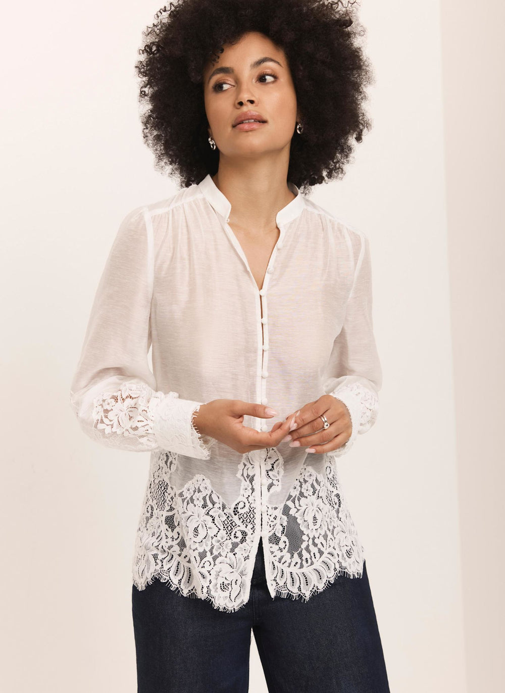 Cream Lace Detail Blouse