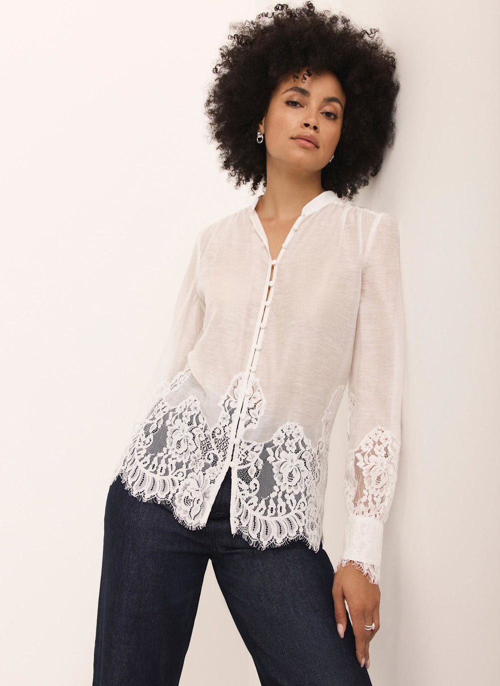 Cream Lace Detail Blouse