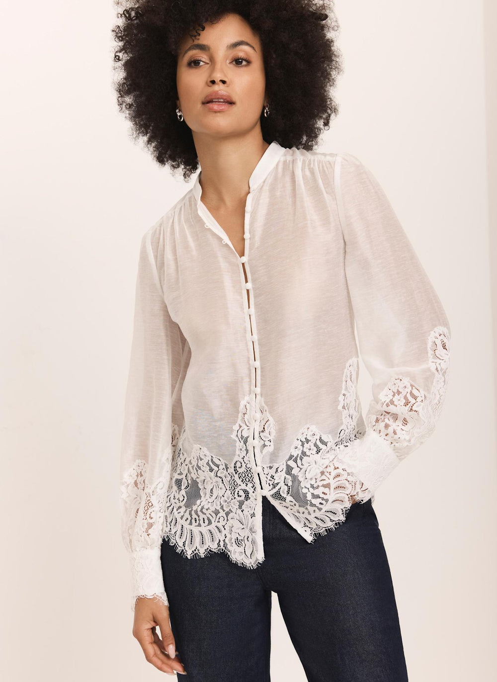 Cream Lace Detail Blouse