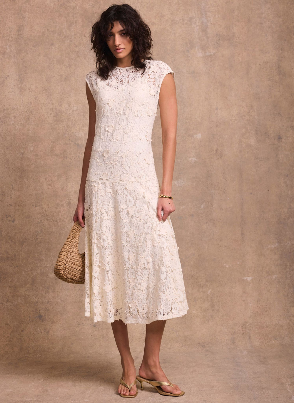 Cream Lace Midi Dress