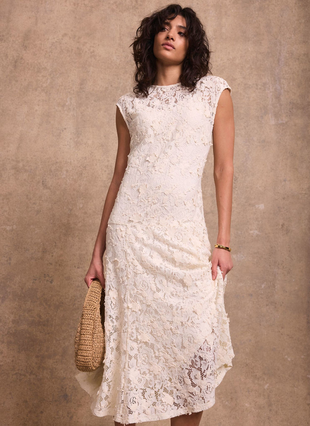 Cream Lace Midi Dress