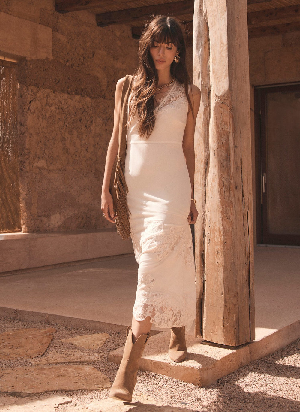 Cream Lace Midi Slip Dress