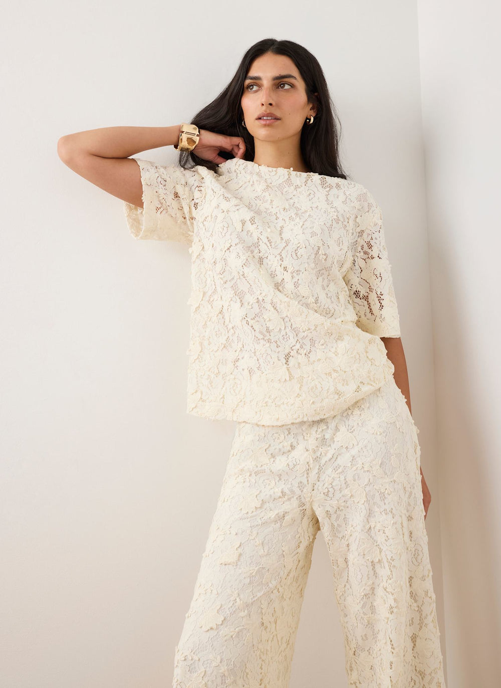 Cream Lace Oversized Top