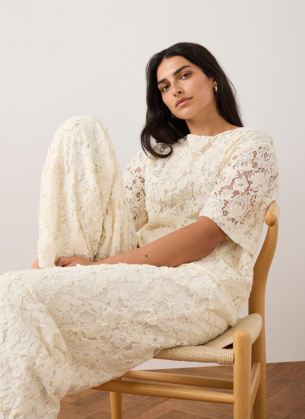 Cream Lace Oversized Top