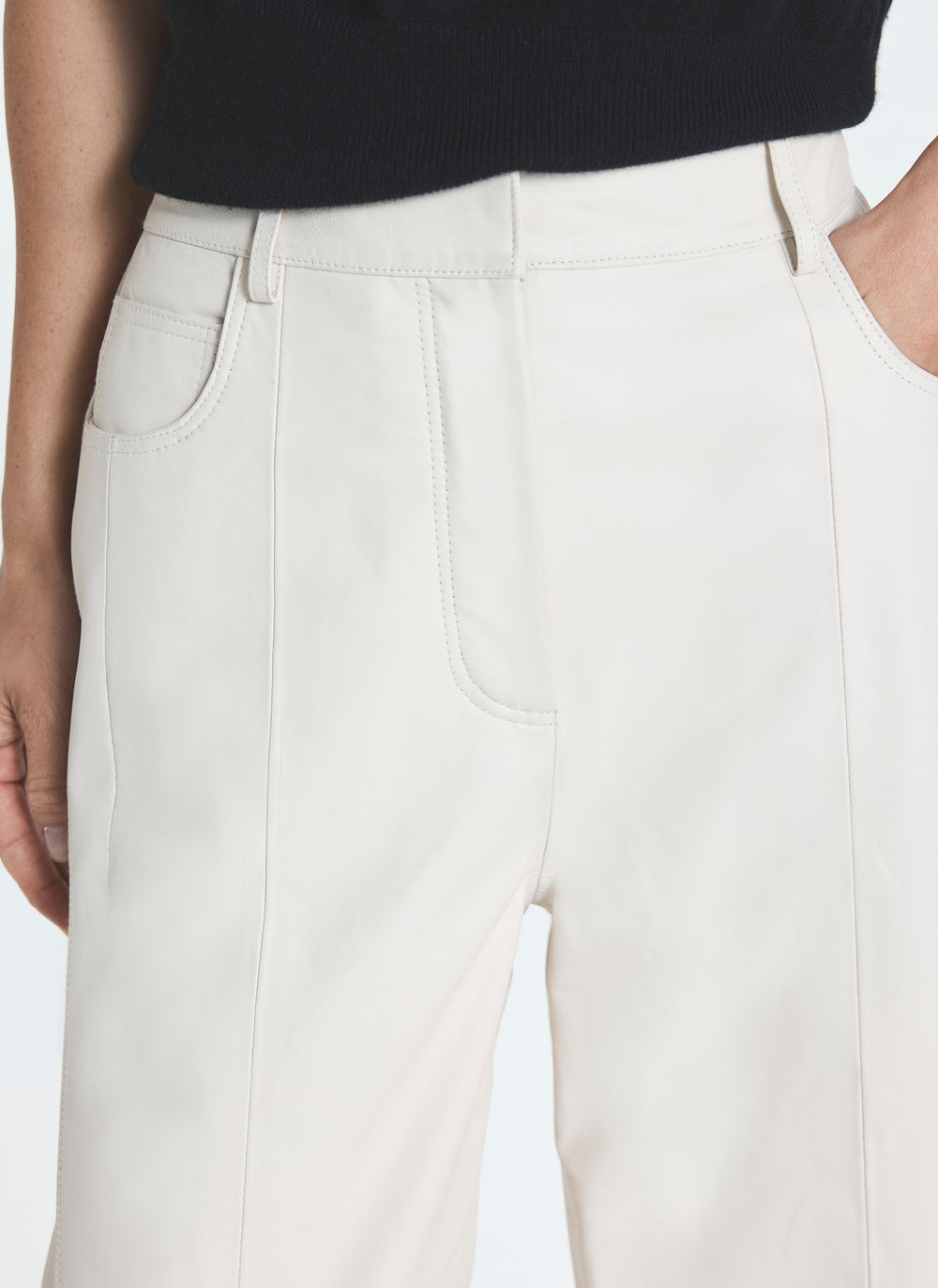 Cream Leather Barrel Leg Trousers