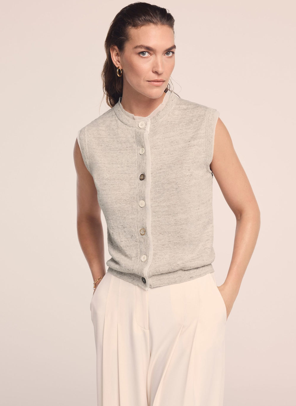 Neutral Linen Blend Sleeveless Top
