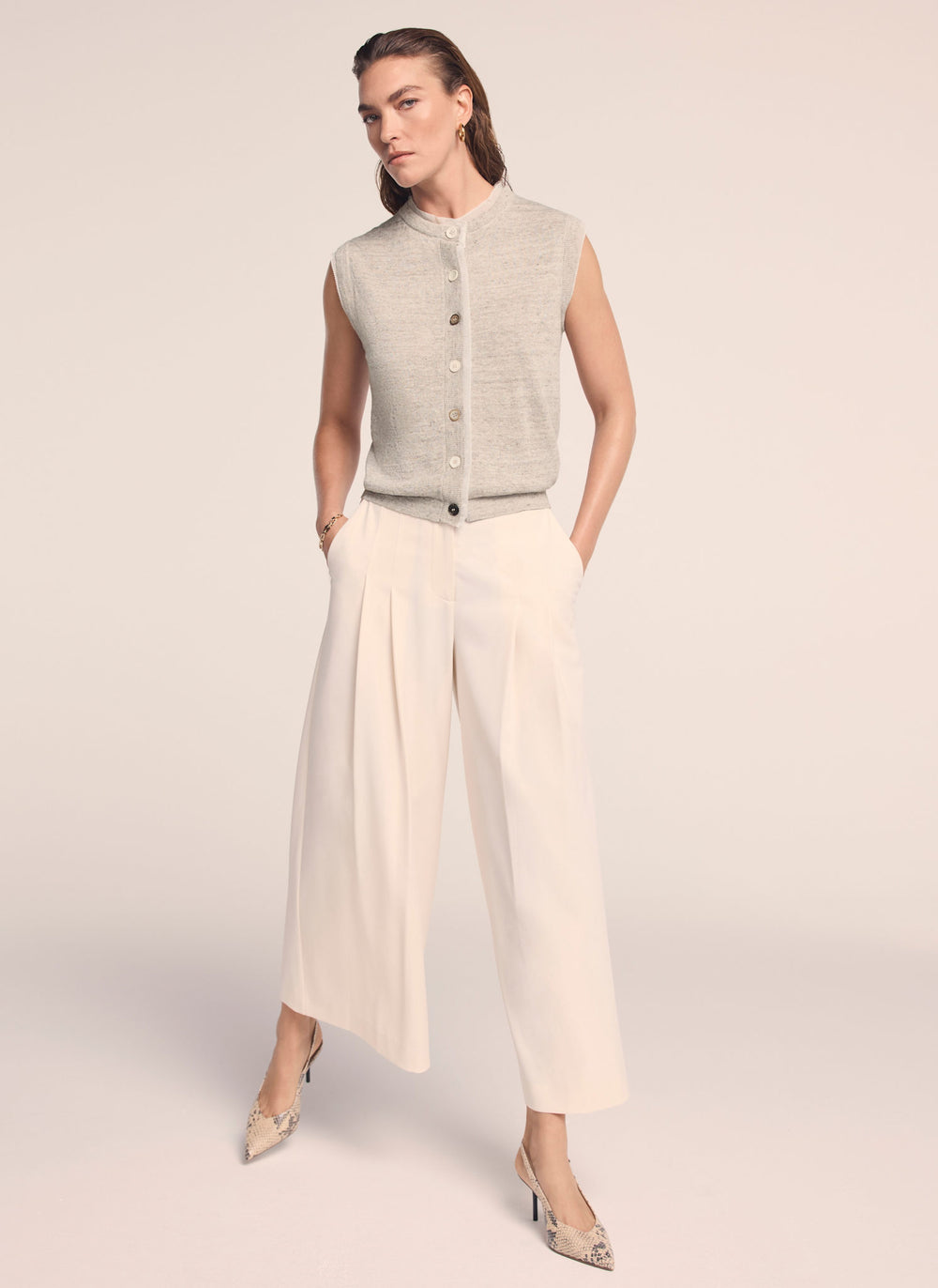 Neutral Linen Blend Sleeveless Top