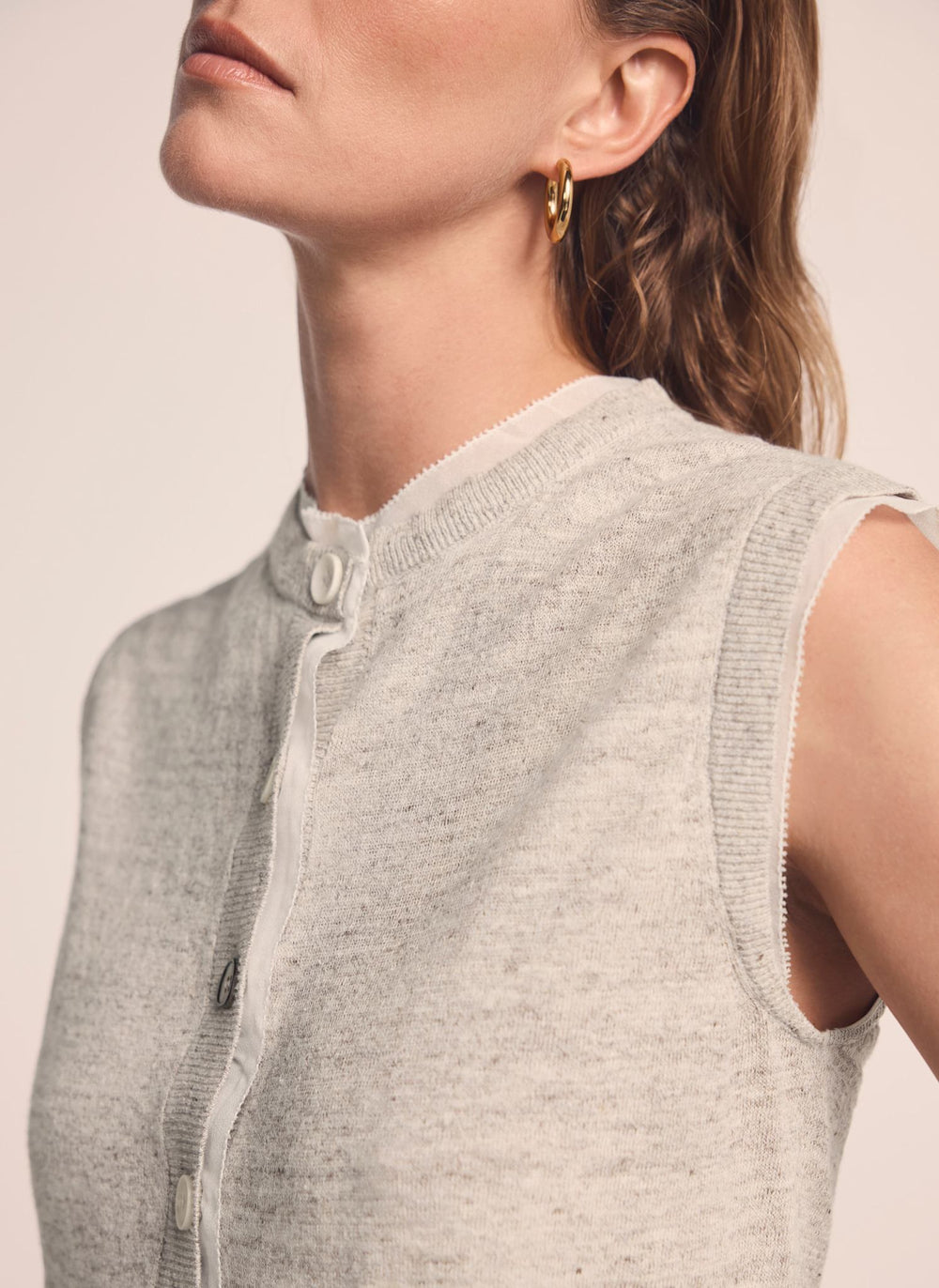 Neutral Linen Blend Sleeveless Top