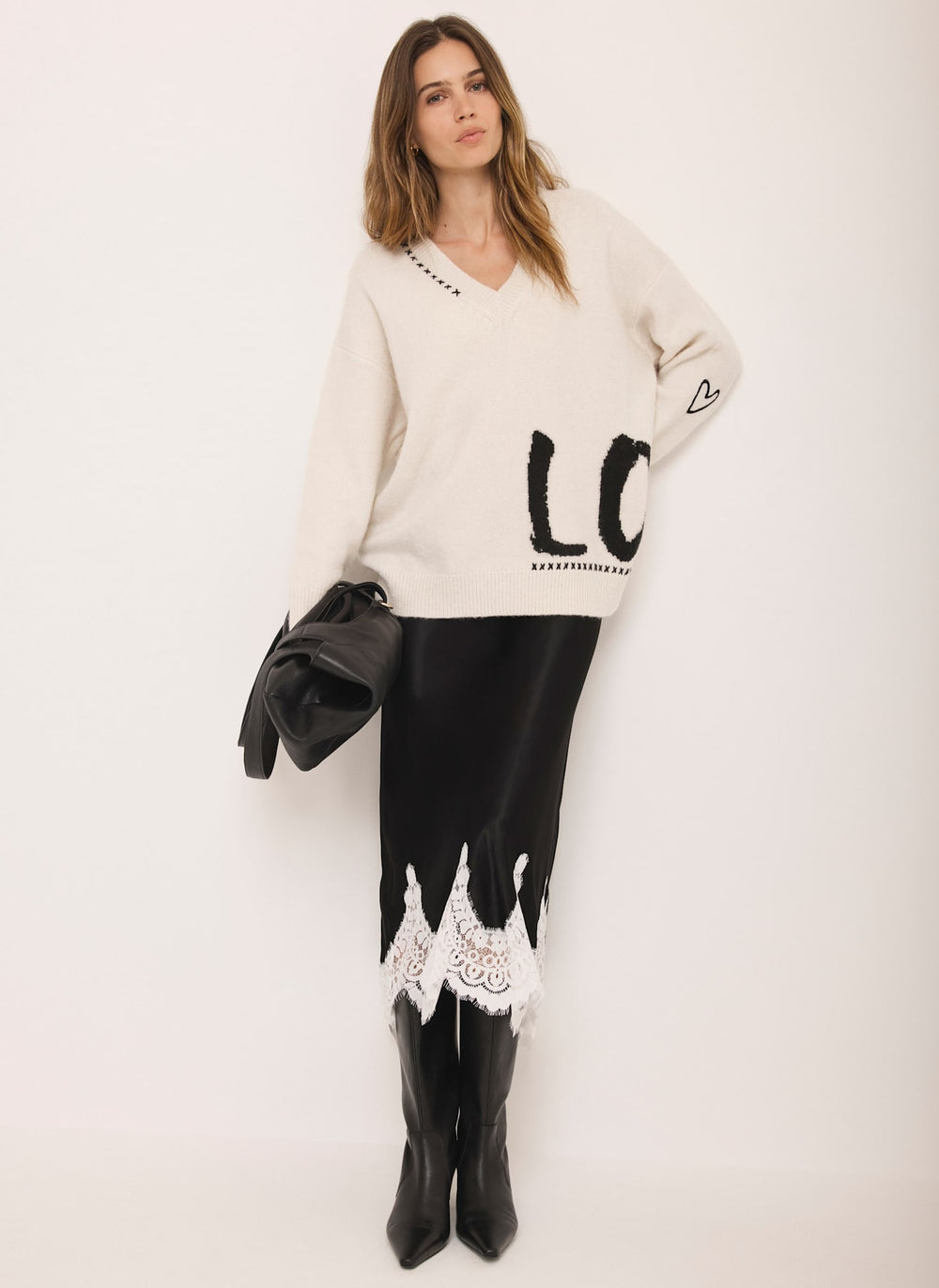 Cream Wool Blend Graphic Love Jumper