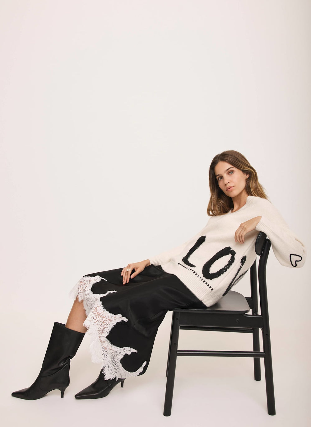 Cream Wool Blend Graphic Love Jumper