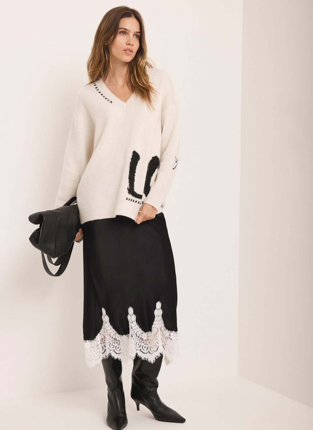 Cream Wool Blend Graphic Love Jumper