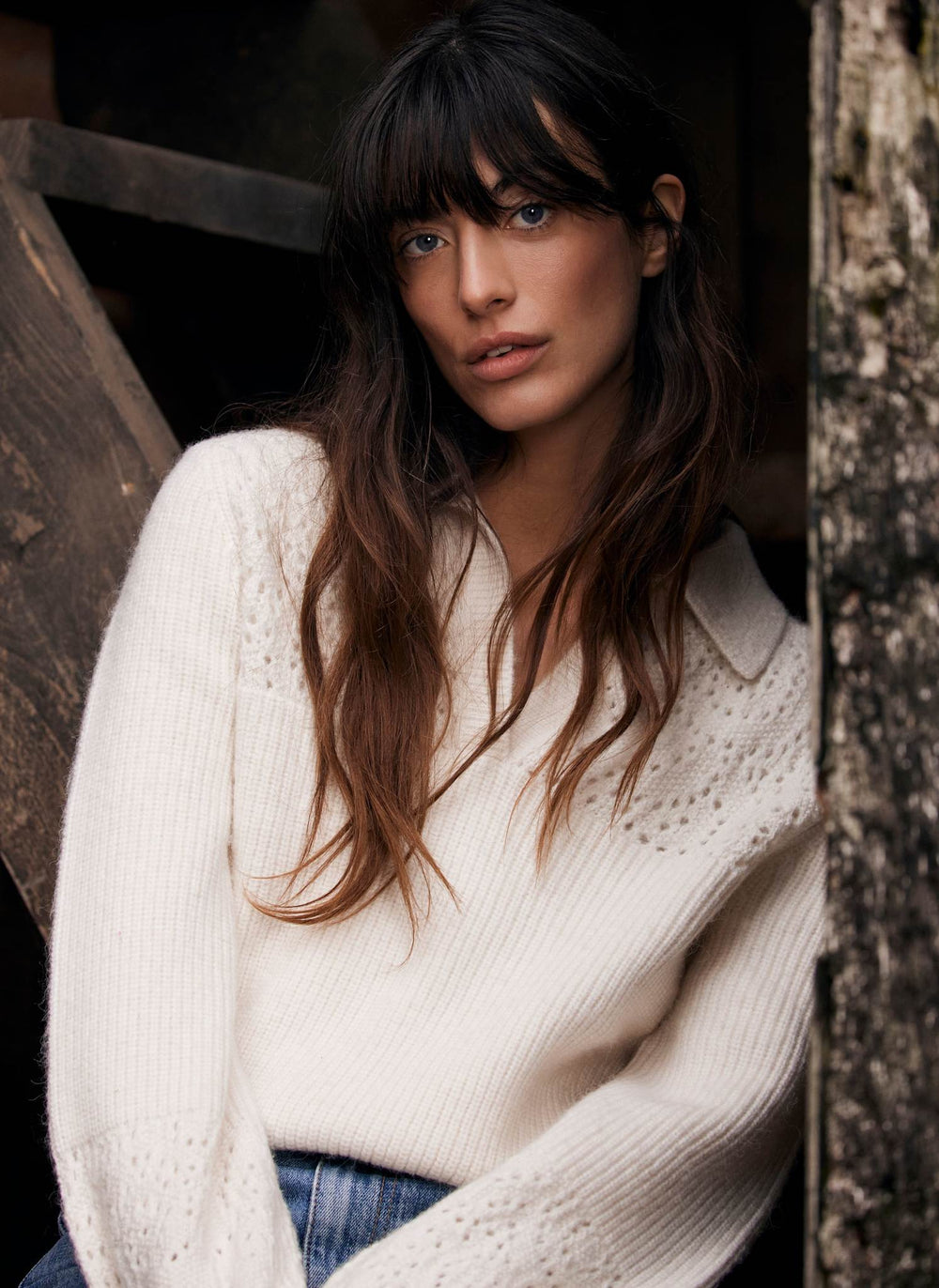 Cream Pointelle Collar Jumper