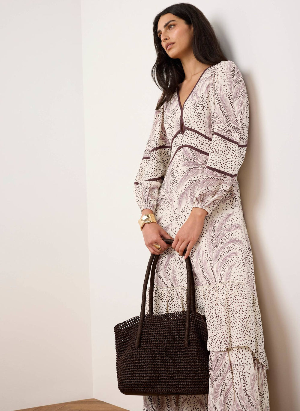 Cream Printed Boho Maxi Dress