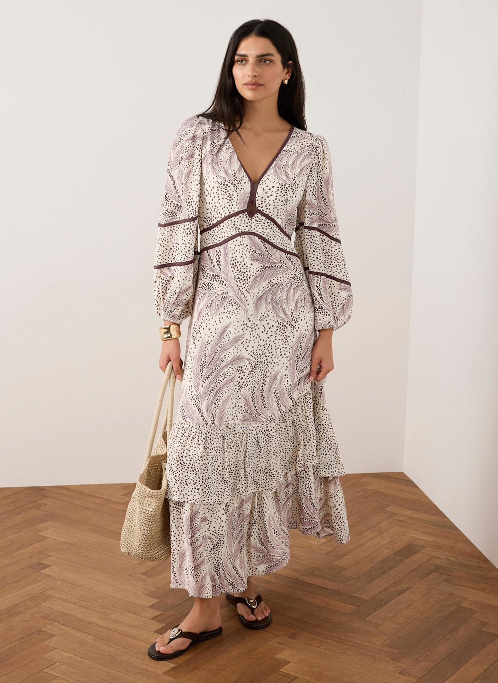 Cream Printed Boho Maxi Dress
