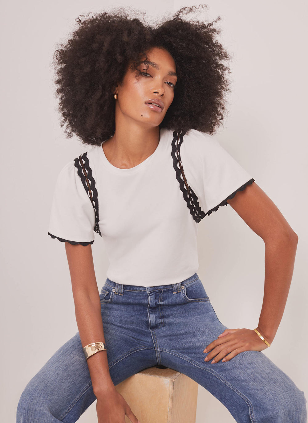 Cream Cotton Blend Ric Rac Detail Top