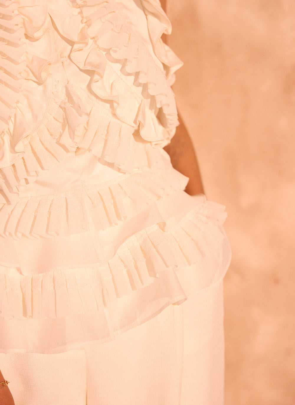 Cream Ruffle Detail Top