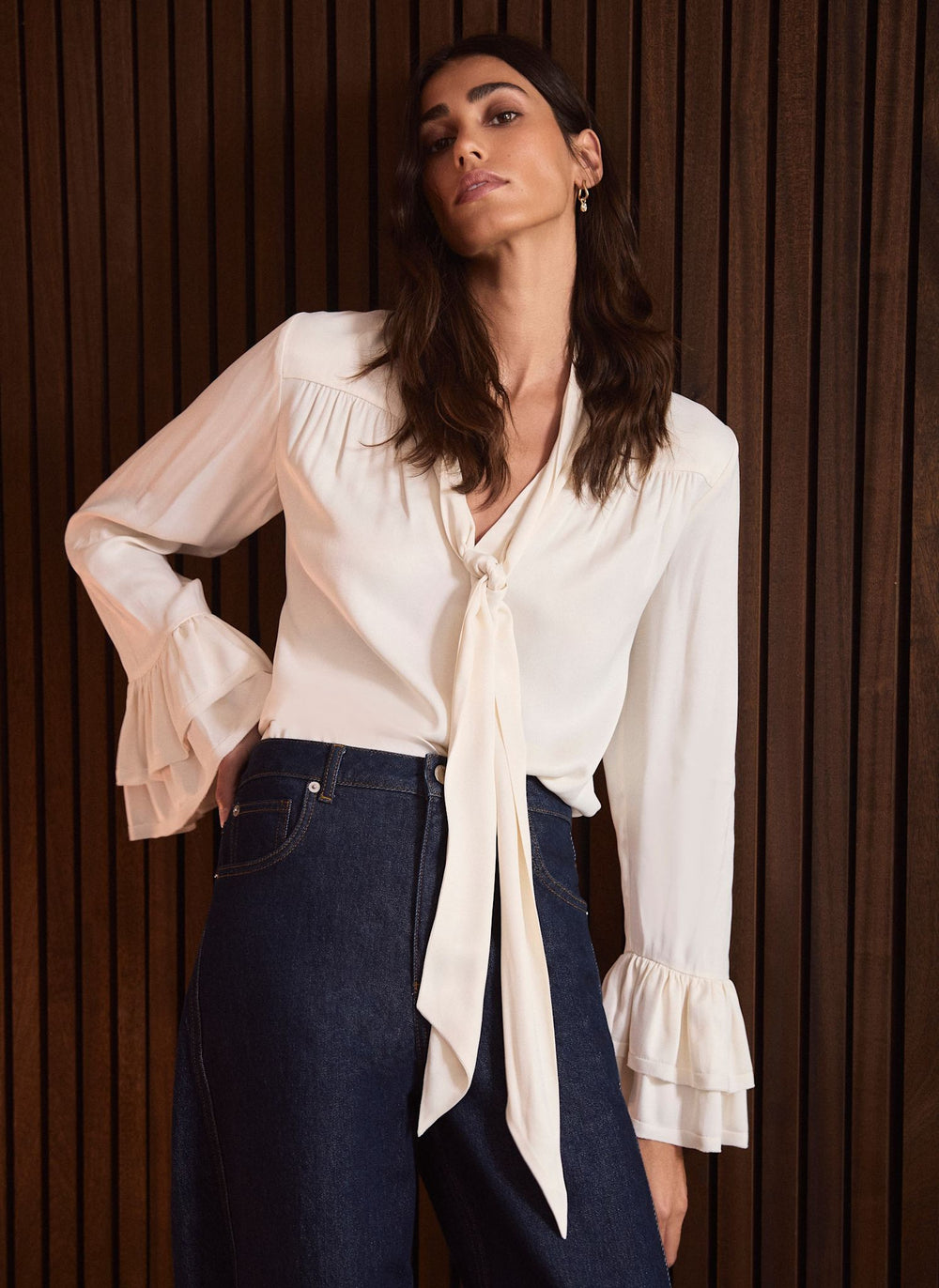 Cream Satin Pussybow Blouse