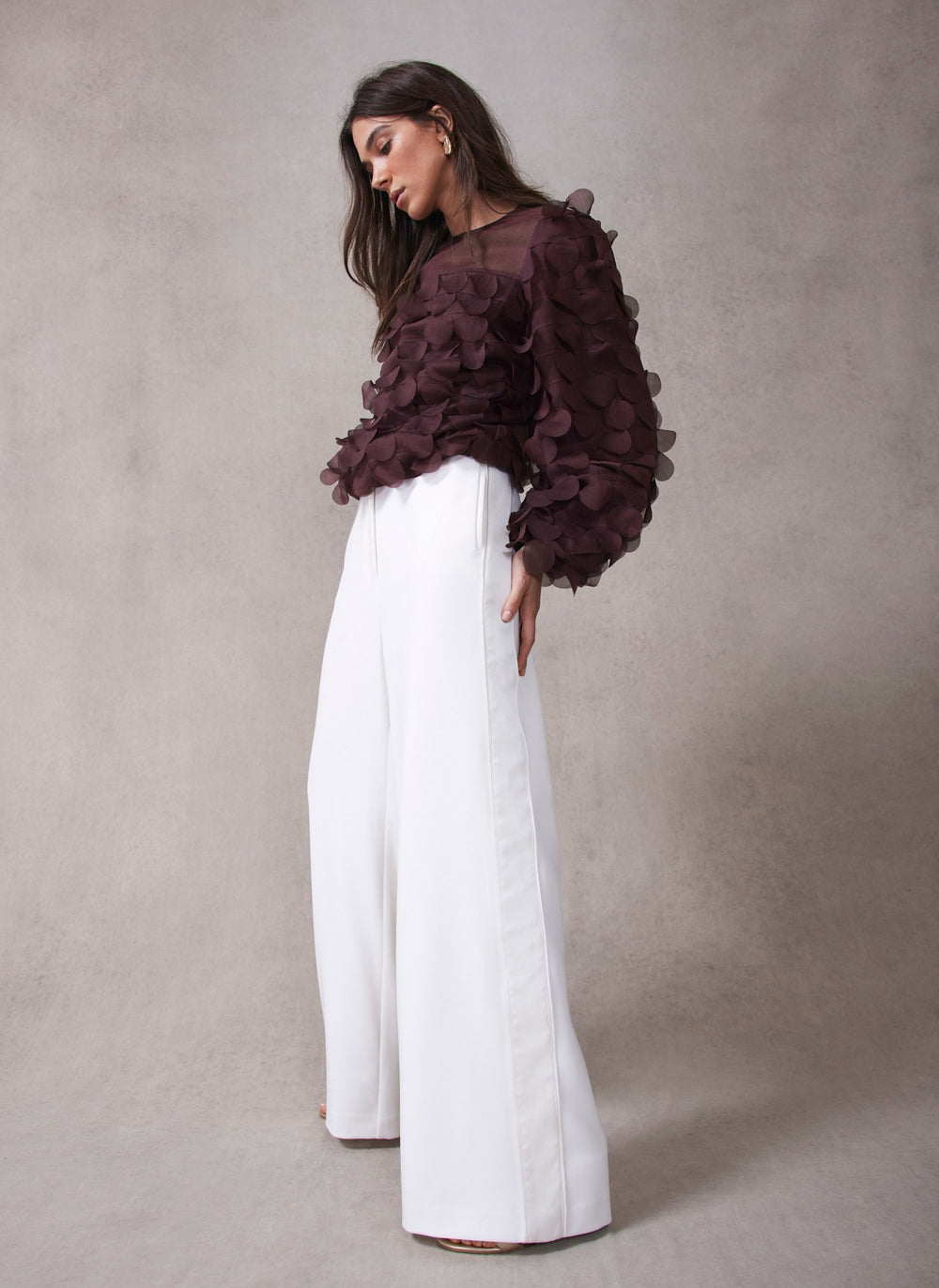 White Satin Stripe Wide Trousers