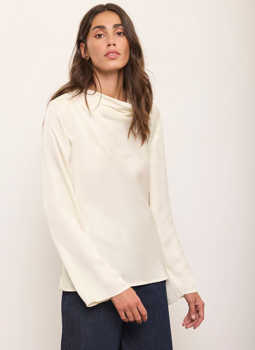 Cream Satin Drape Top