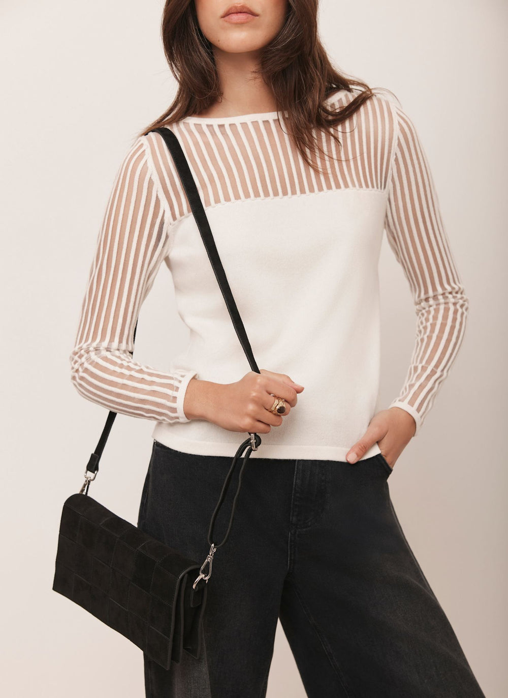 Cream Sheer Knit Top