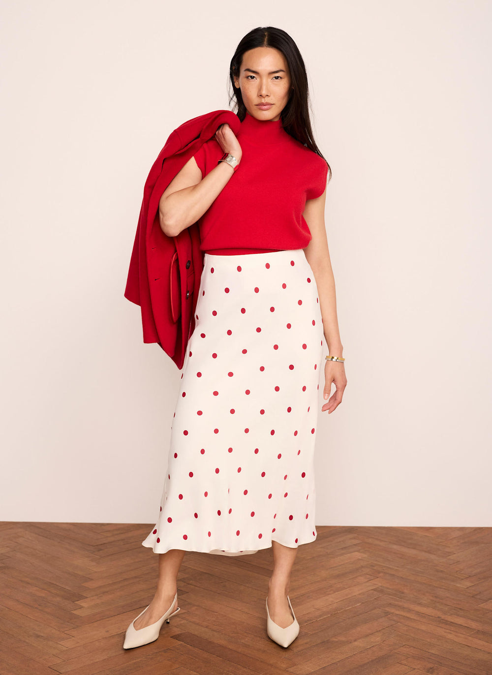 Cream Polka Dot Slip Skirt