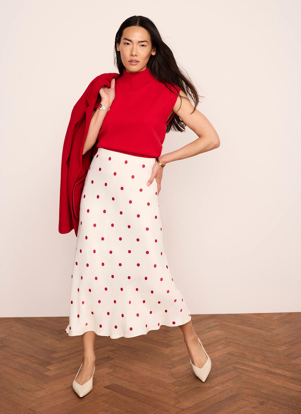 Cream Polka Dot Slip Skirt