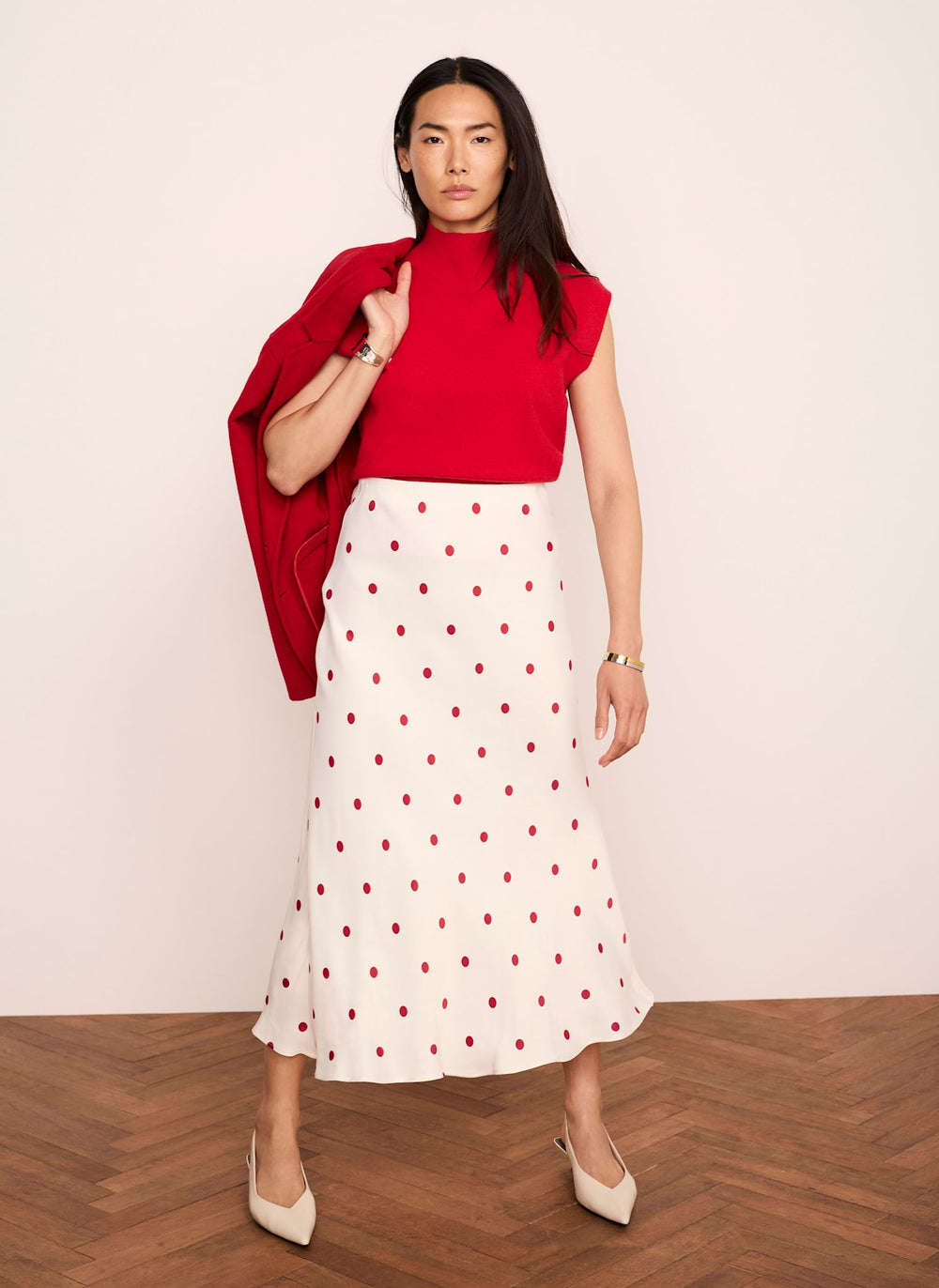 Cream Polka Dot Slip Skirt