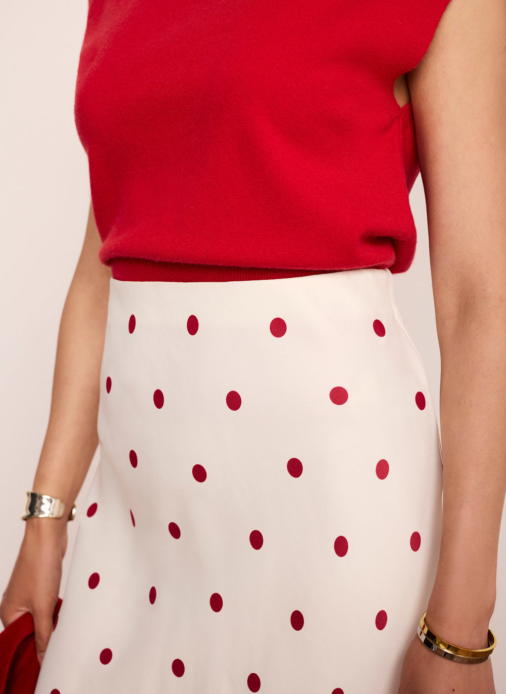 Cream Polka Dot Slip Skirt