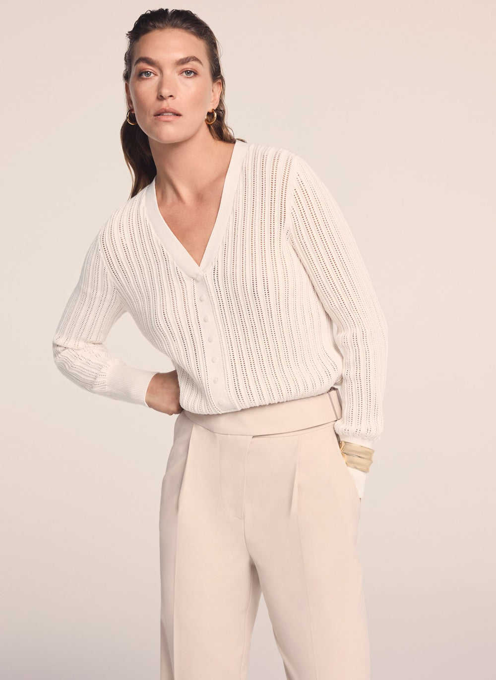 Cream Open Knit Top