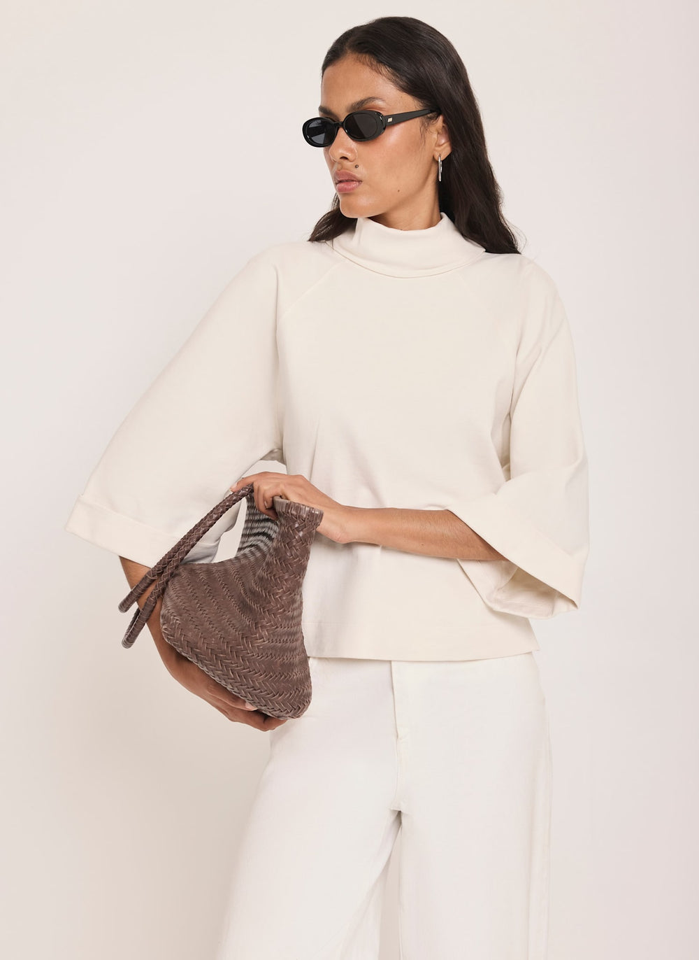 Cream Cotton High Neck Top