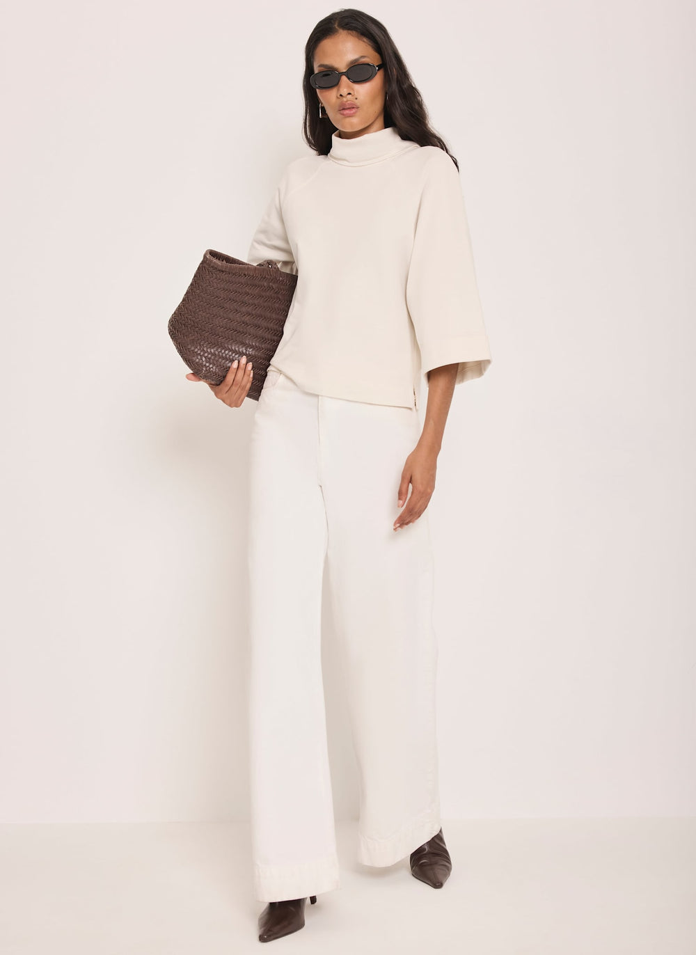 Cream Cotton High Neck Top