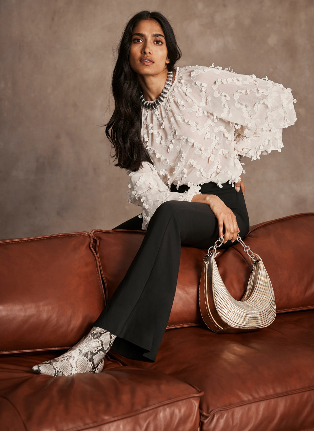 Cream Textured Ruffle Blouse