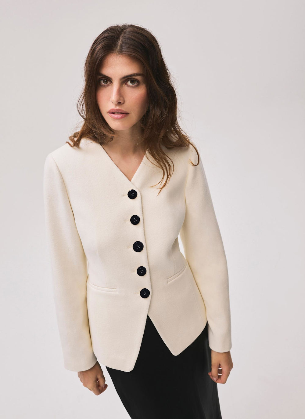 Cream Wool Blend Sculpted Jacket