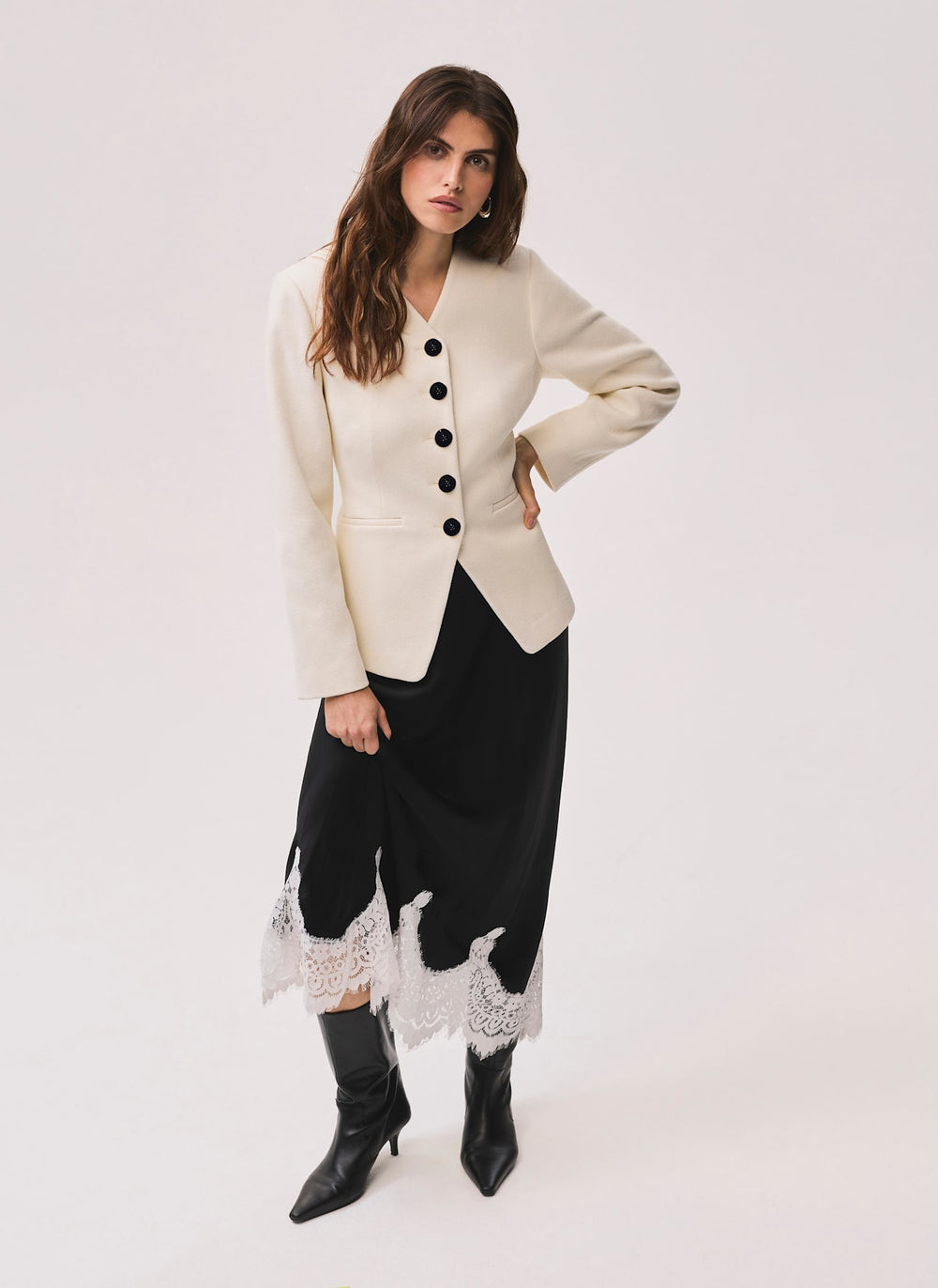 Cream Wool Blend Sculpted Jacket