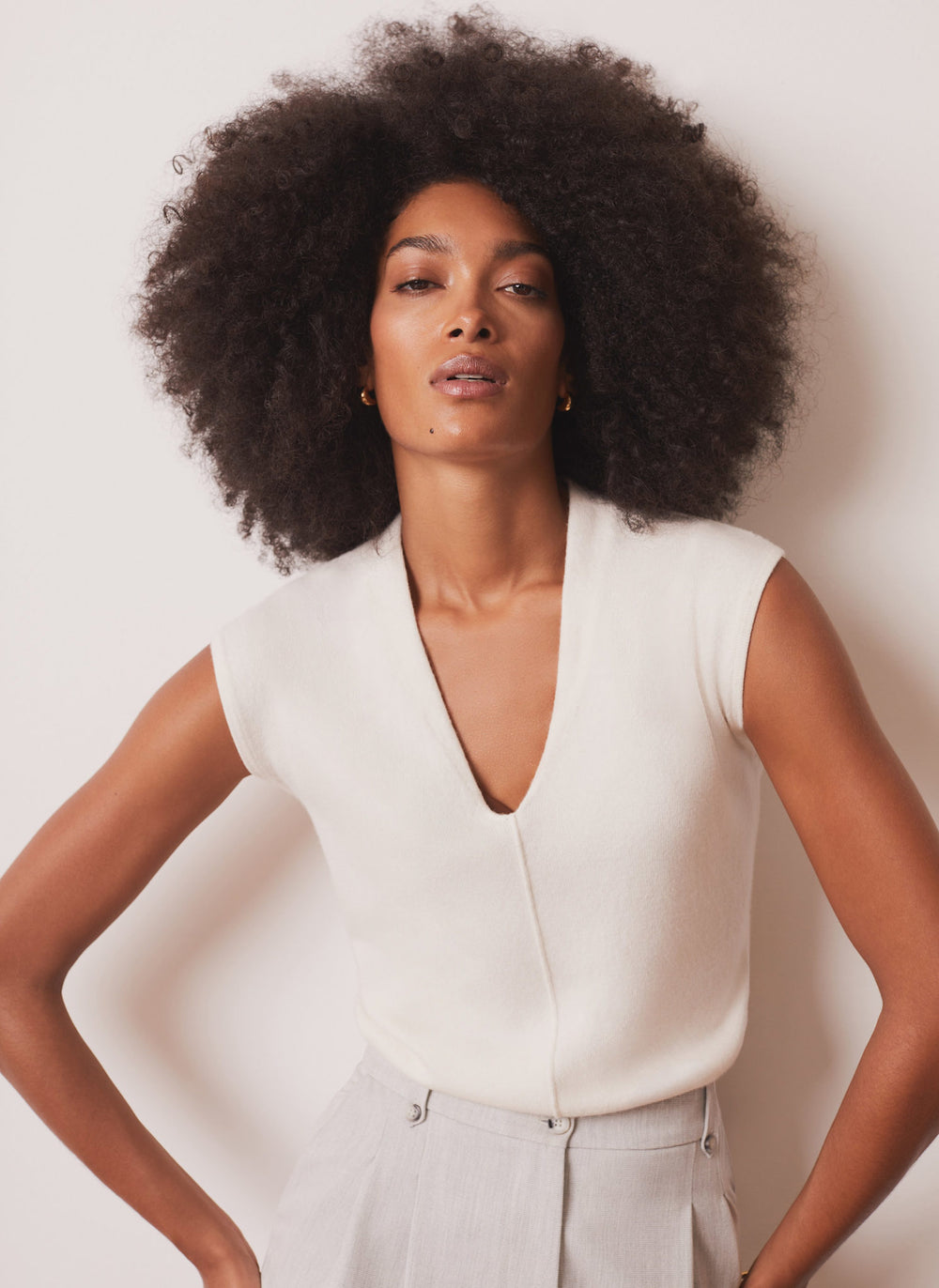 Cream Wool Blend Sleeveless Knit Top