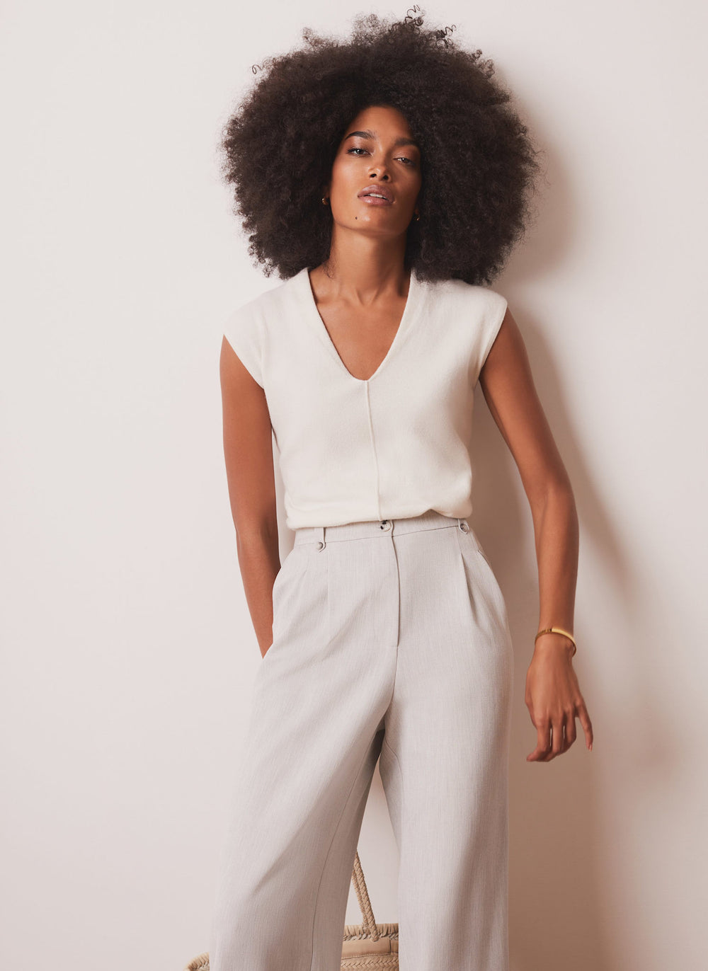 Cream Wool Blend Sleeveless Knit Top