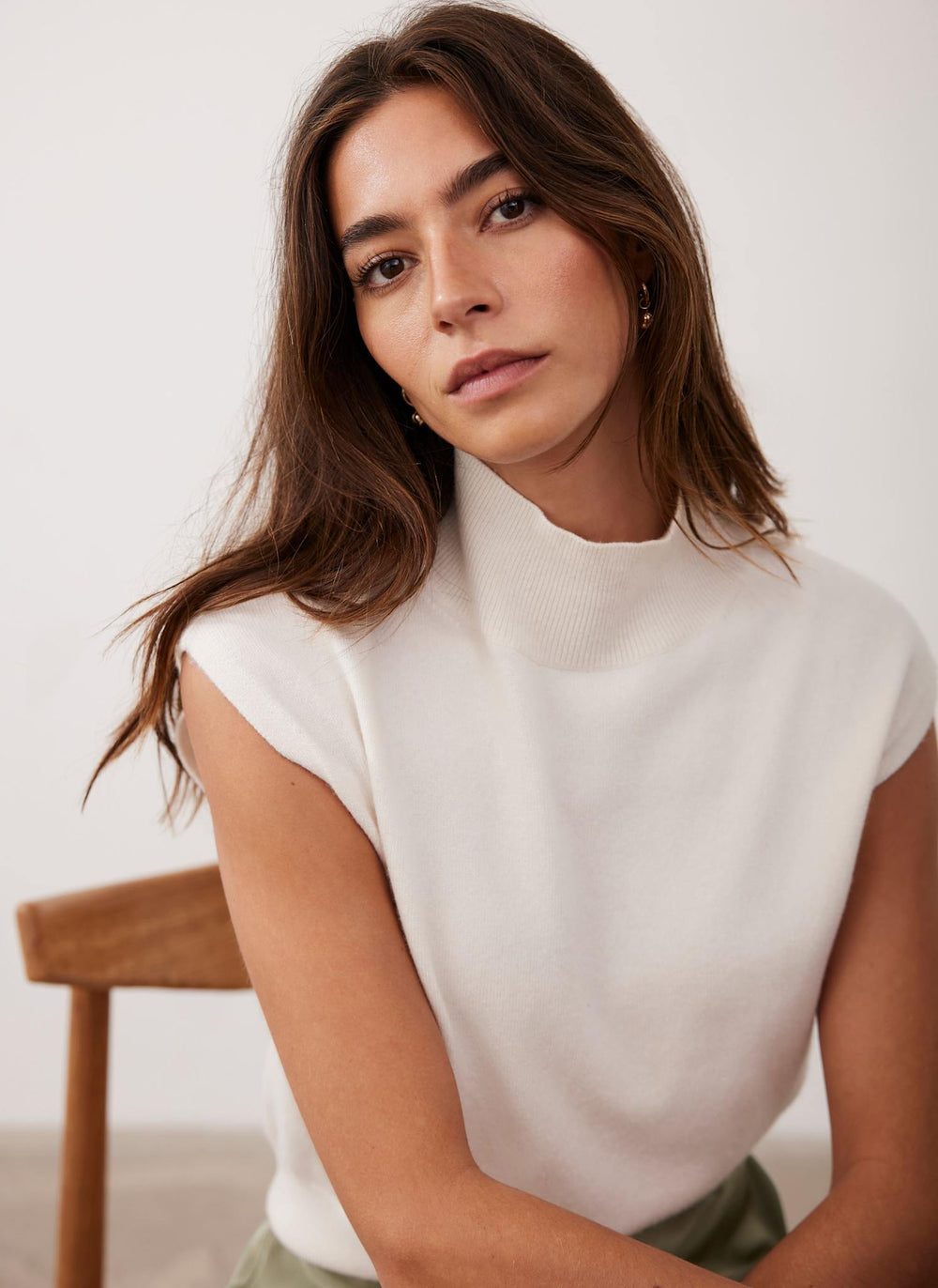 Cream Wool Blend Knit Top