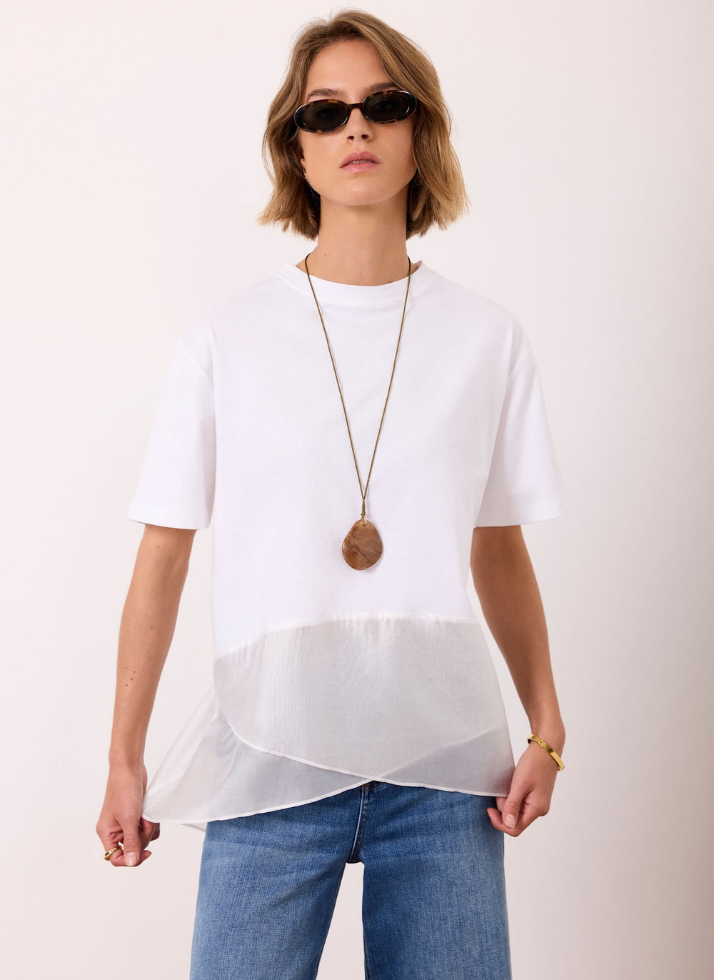 Cream Cotton Sheer Wrap T-Shirt