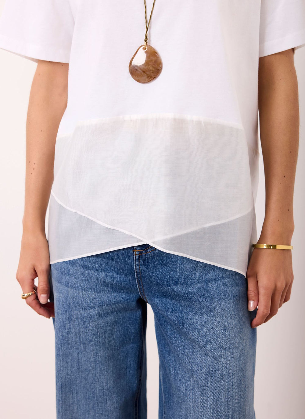 Cream Cotton Sheer Wrap T-Shirt