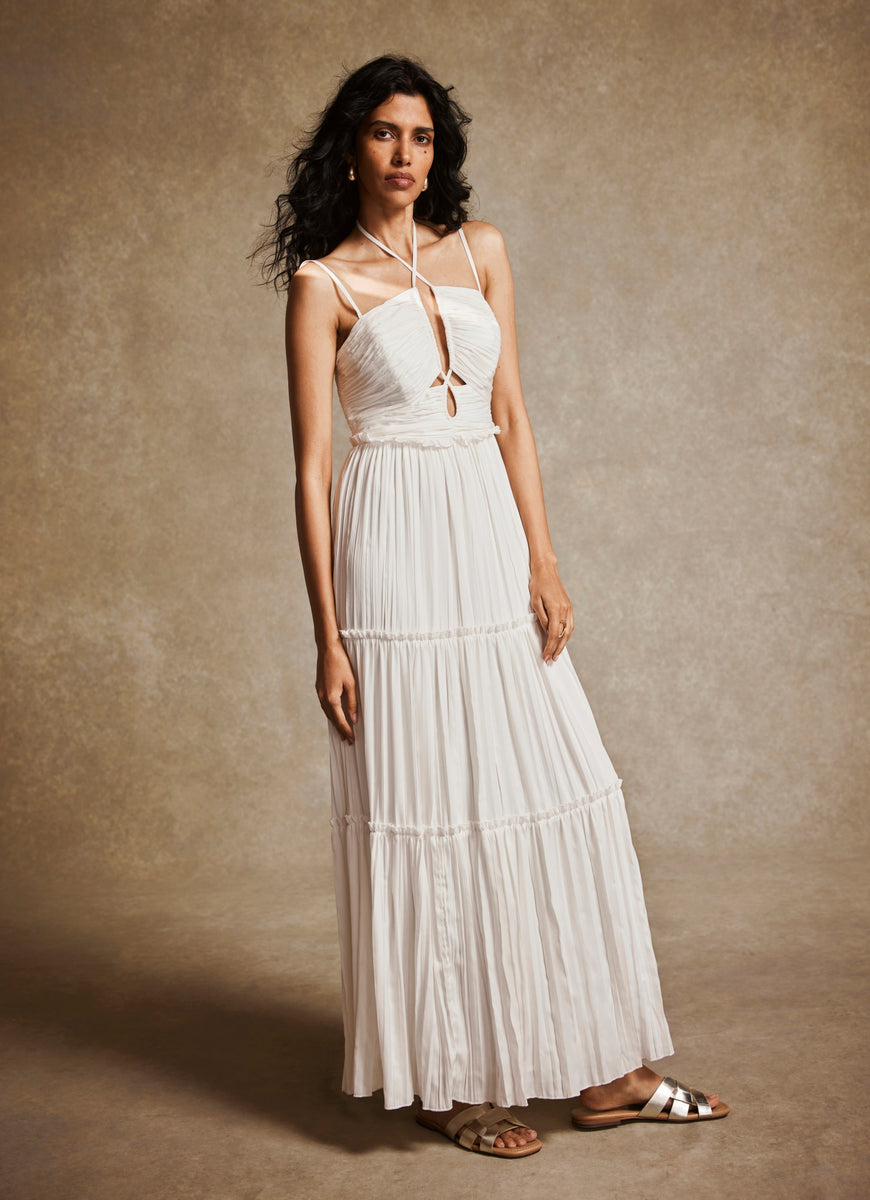 Cream Crinkle Halter Maxi Dress – Mint Velvet