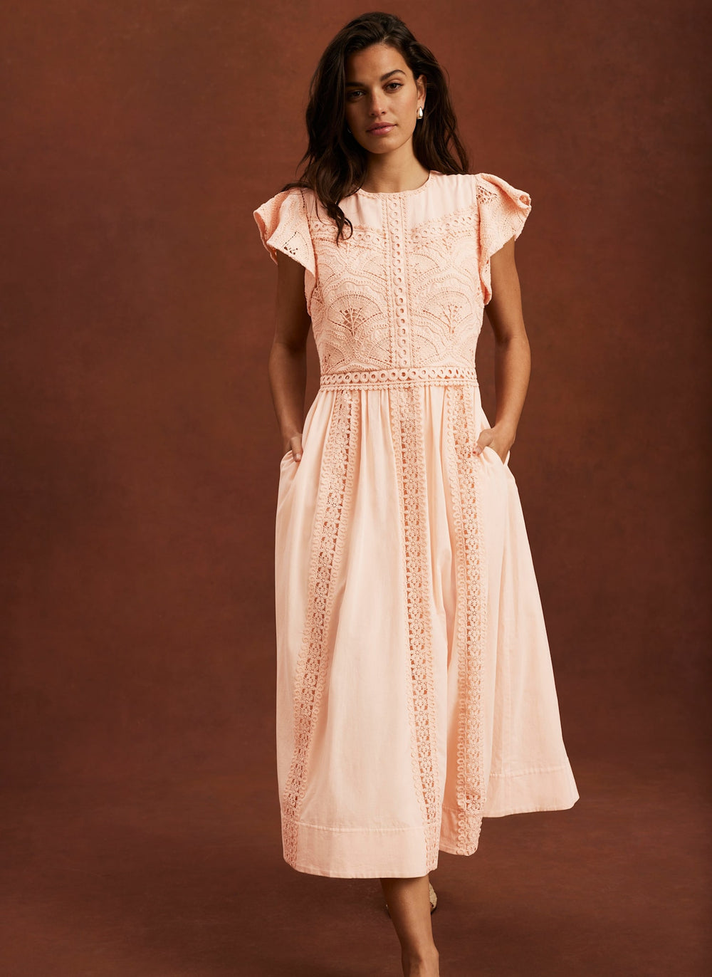 Pink Crochet Cotton Midi Dress