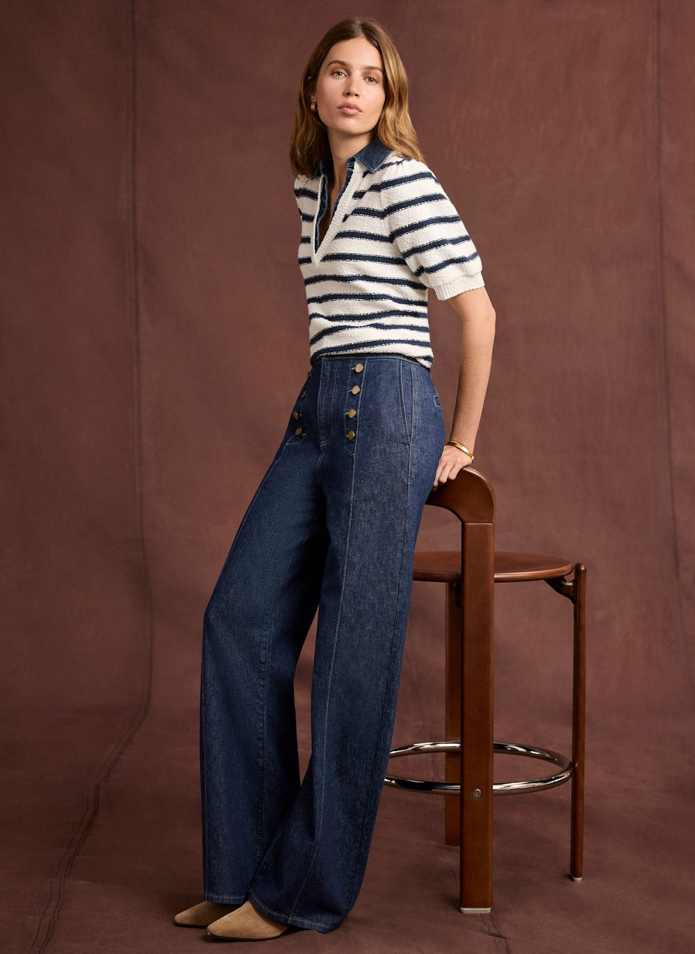 Indigo Button Front Tailored Jeans