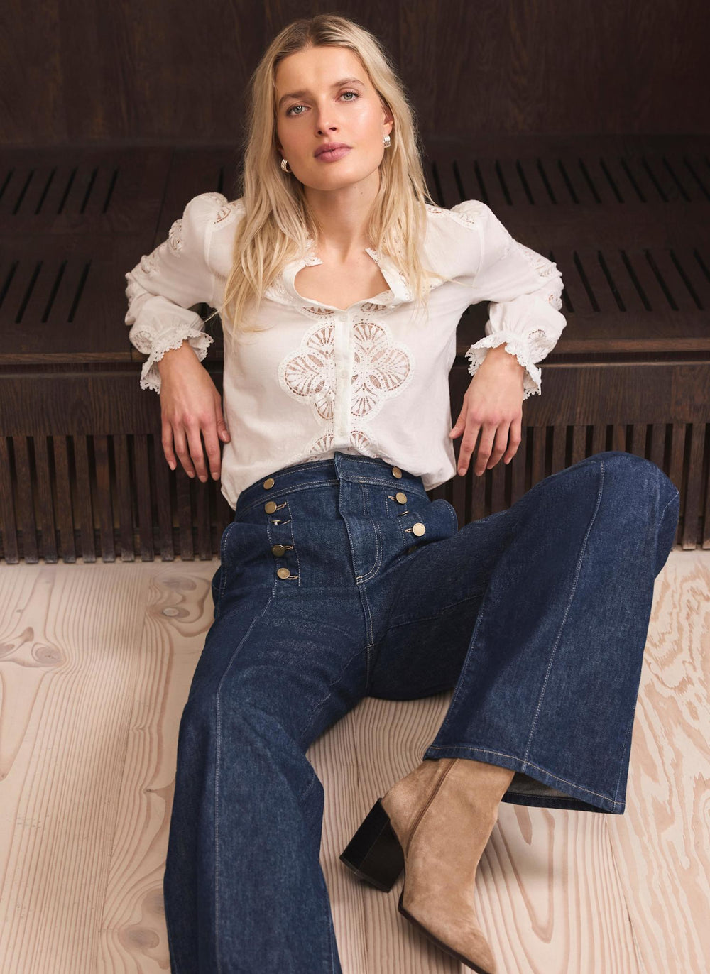 Dark Indigo Button Front Tailored Jean