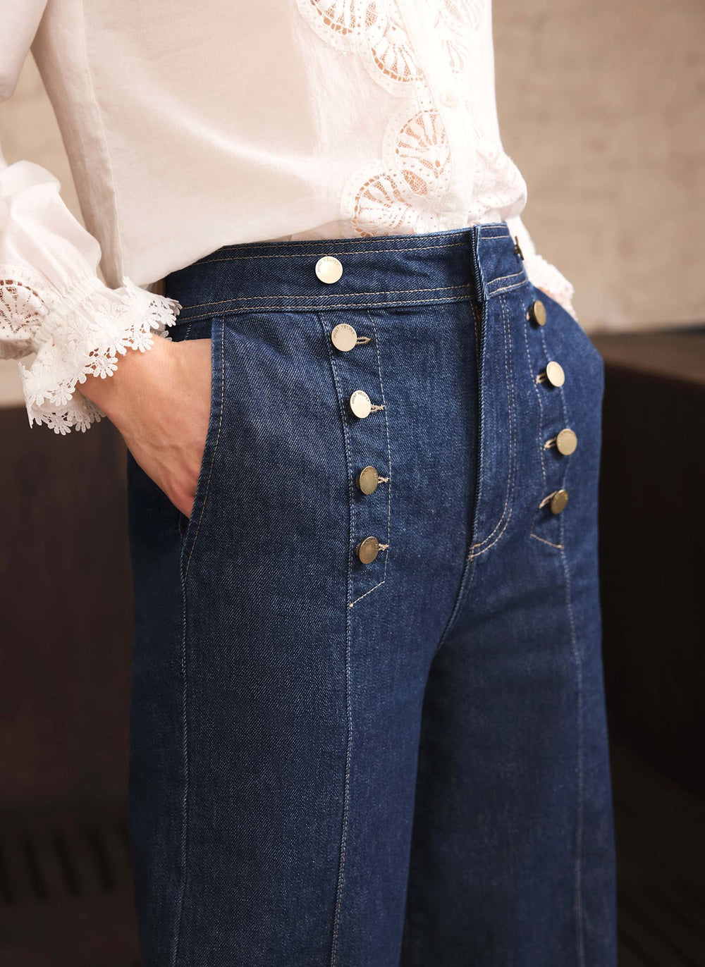 Dark Indigo Button Front Tailored Jean