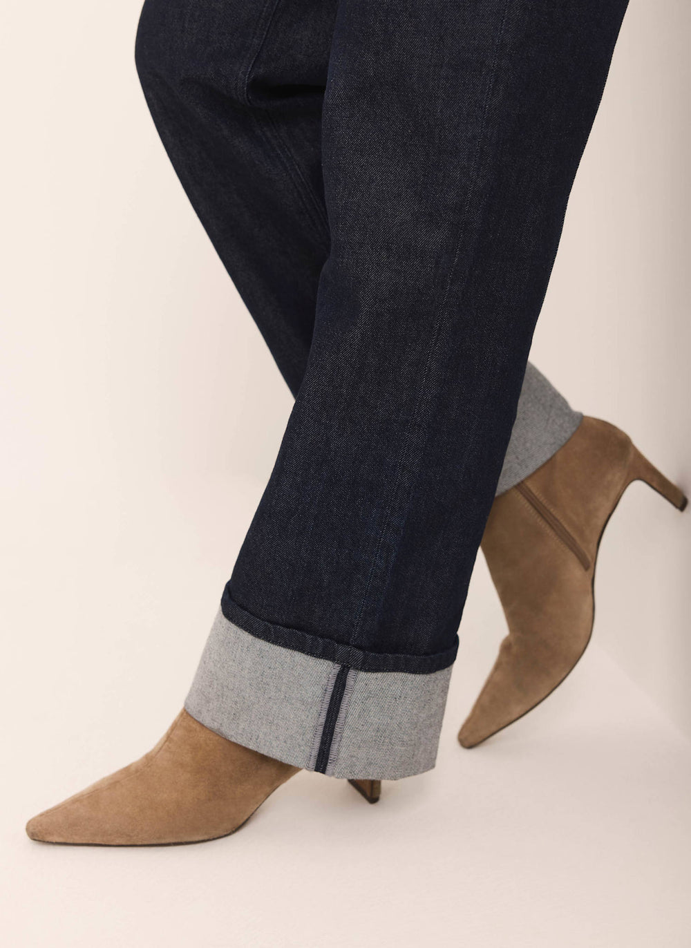 Dark Indigo Wide Turn Up Jeans