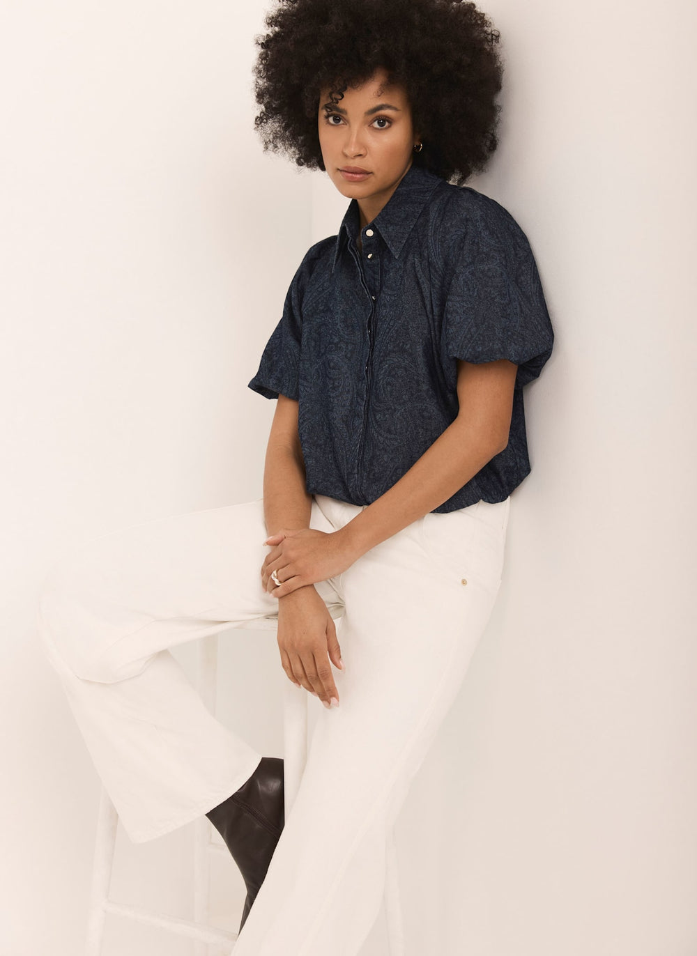 Dark Indigo Paisley Denim Shirt