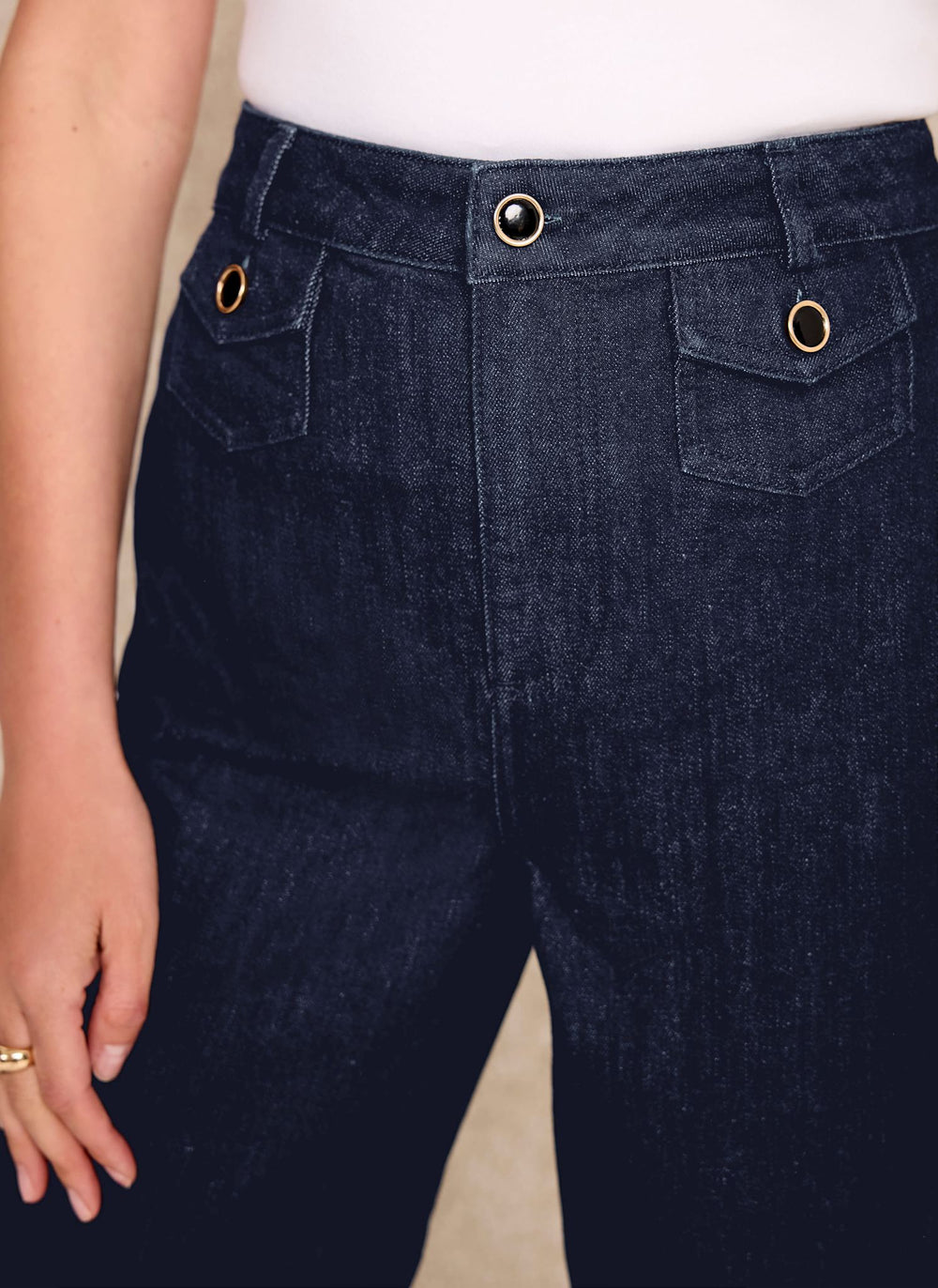 Dark Indigo Patch Pocket Wide Leg Crop Jeans